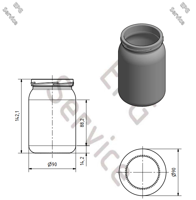 Pot droit 1kgr /pièce 720ml